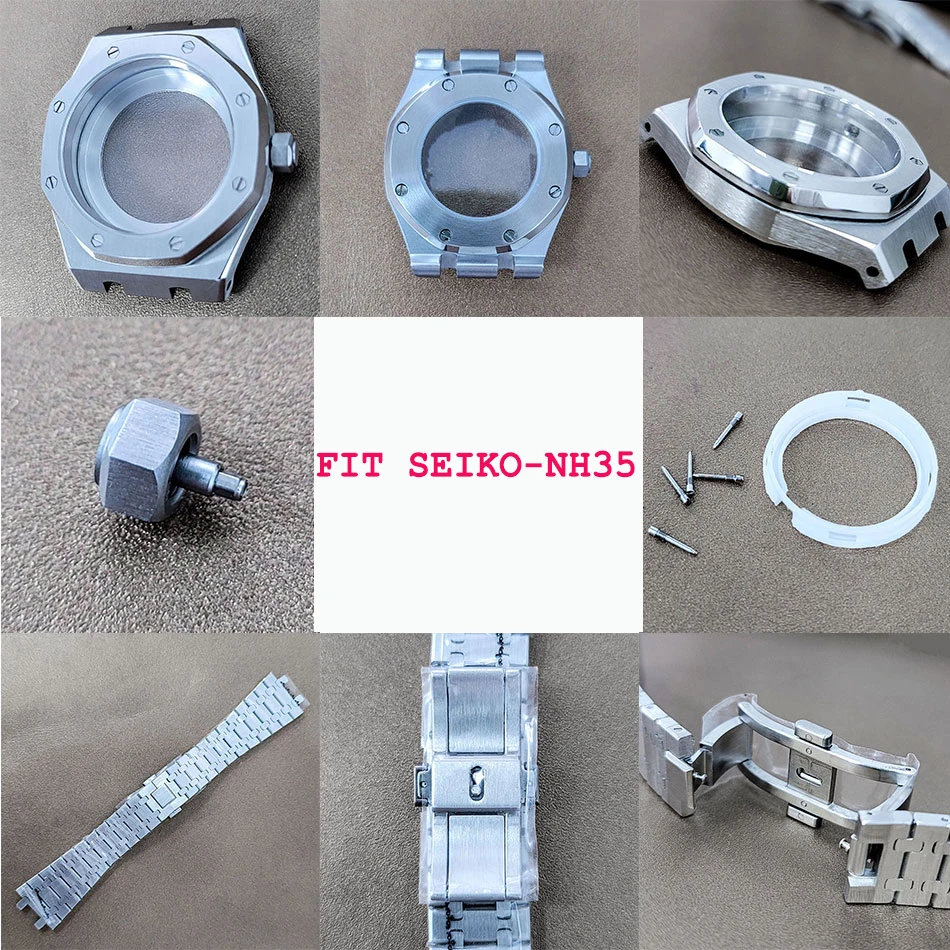 

FIT NH35 NH36 Movement Watch Accessories Set Including Hands Dial Strap Case Solid Steel Material Watch Band Case Assemble