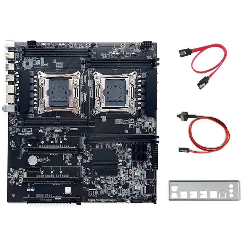 

X99 Computer Motherboard +Switch Cable+SATA Cable+Baffle LGA 2011 PCI-E16X Support 8XDDR4 Dual CPU Slot For ALEO Miner Mining