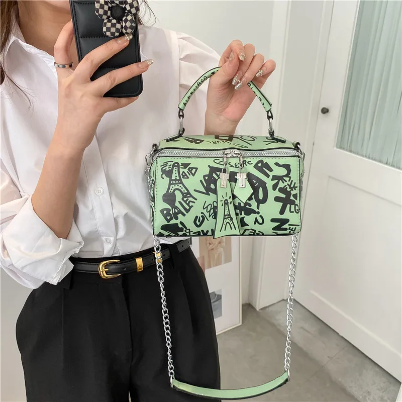 

Fashion Graffiti Shoulder Bags for Women Cute Boston Bag Luxury Purses and Handbags Designer Crossbody Bag Branded Messenger Bag
