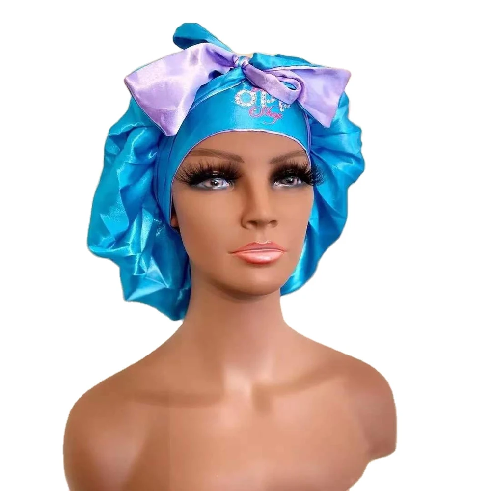 Double Layer Reversible Braid Bonnet With Tie Band Snap Silk Bonnets With Tie Adjustable Satin Hair Bonnet