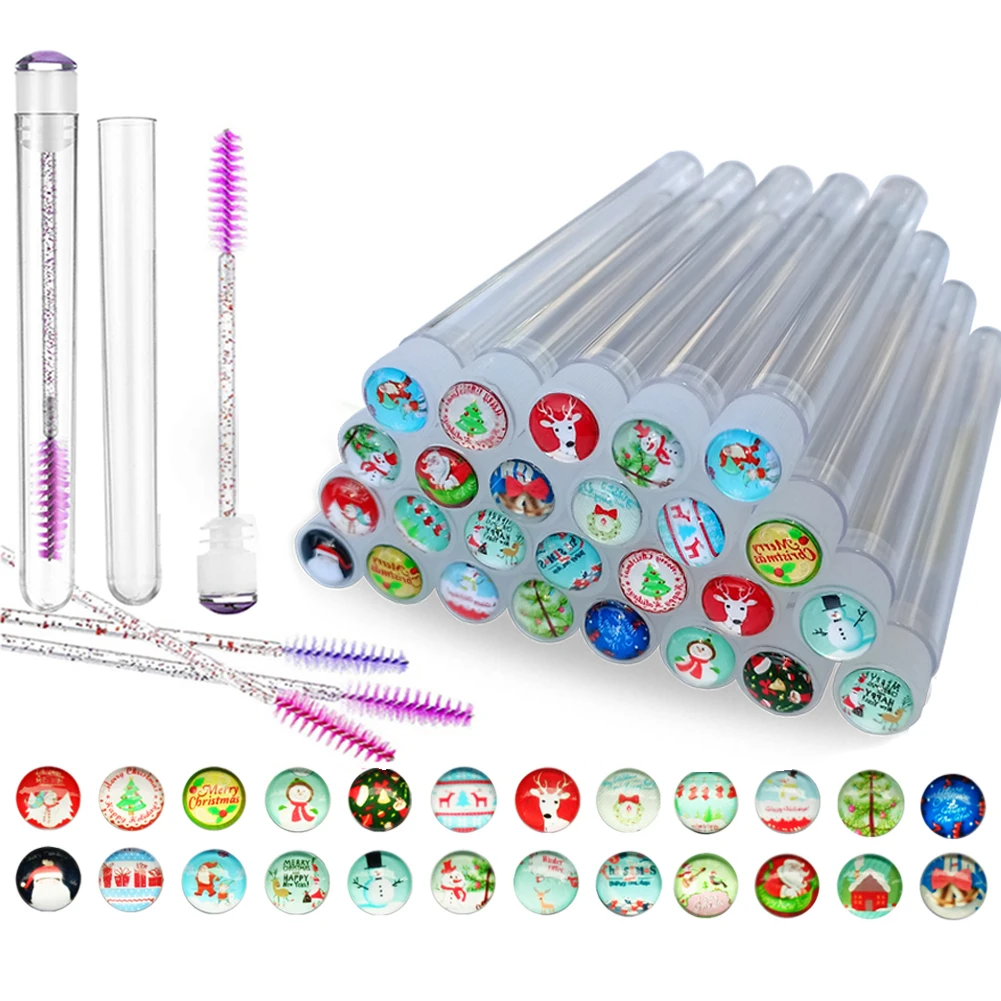 50/100pcs Christmas Drill Reusable Eyebrow Brush Tube Mascara Wand Disposable Eyelash Brush Makeup Brushes Lash Accesories