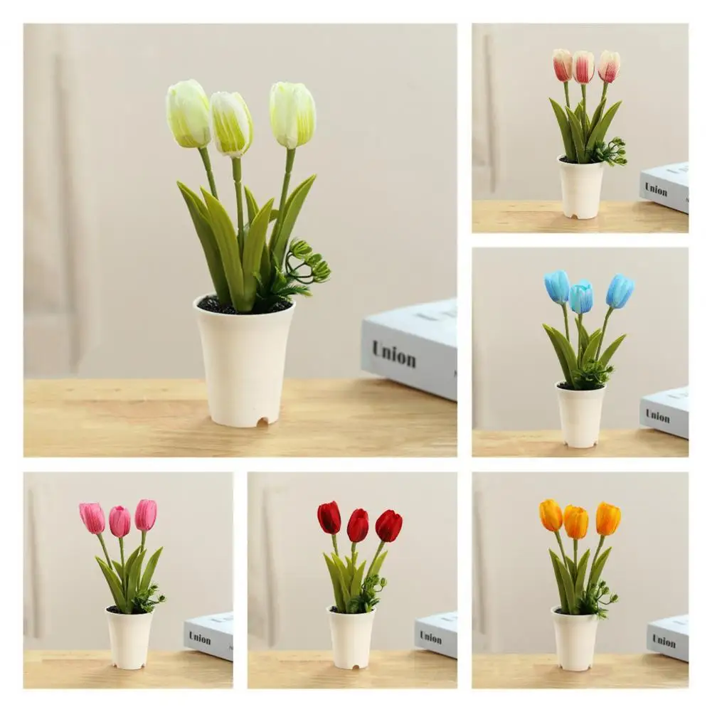 

Beauty Artificial Potted Plant Bonsai with Flowerpot Multicolor Artificial Flower Comfortable Touch for Desktop