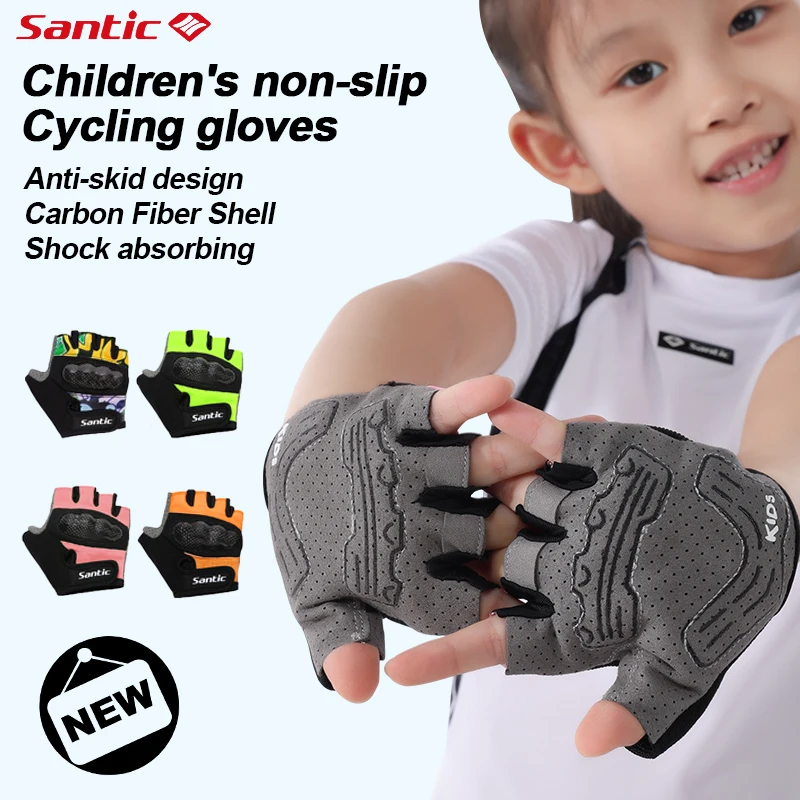 

Santic детские велосипедные перчатки из углеродного волокна Нескользящие велосипедные перчатки без пальцев амортизирующие удобные велосипе...