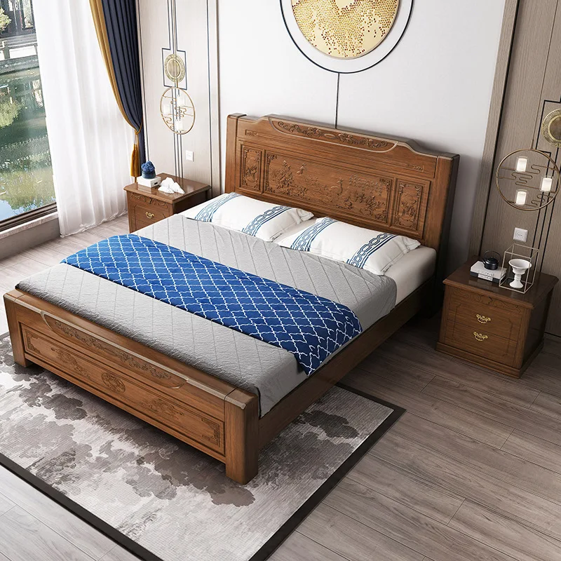 Деревянная кровать вырезной ящик для хранения высокий двойная