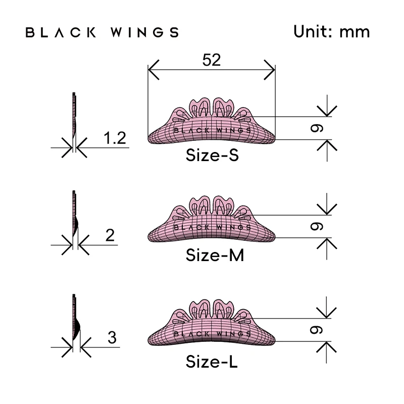 Фото BLACKWINGS 3 размера: силиконовые подушечки для ламинирования ресниц, аксессуары для завивки ресниц, патчи под глаза, профессиональный инструмент для красоты №5