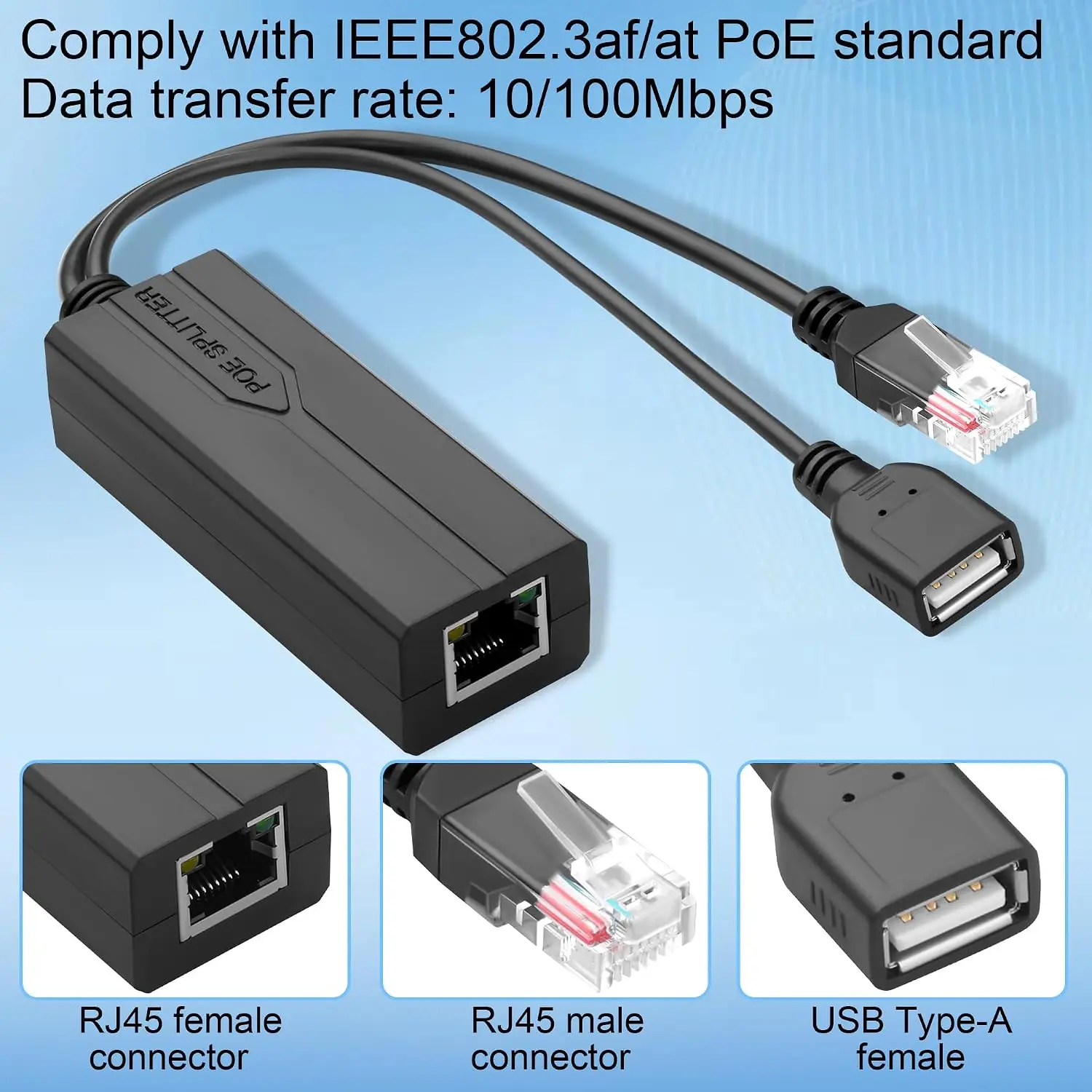Фото PoE-сплиттер 5В 2.4А USB Type-C (гнездо) IEEE 802.3af/at для камер видеонаблюдения/VoIP-телефонов (питание по Ethernet) №5