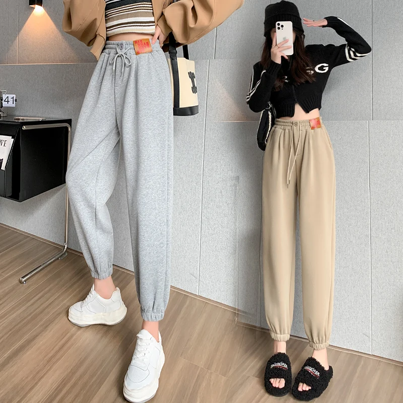 New Autumn Winter Women Casual Sweatpants High Quality Fleece Lining Thicken Warm Ankle Banded Pants
