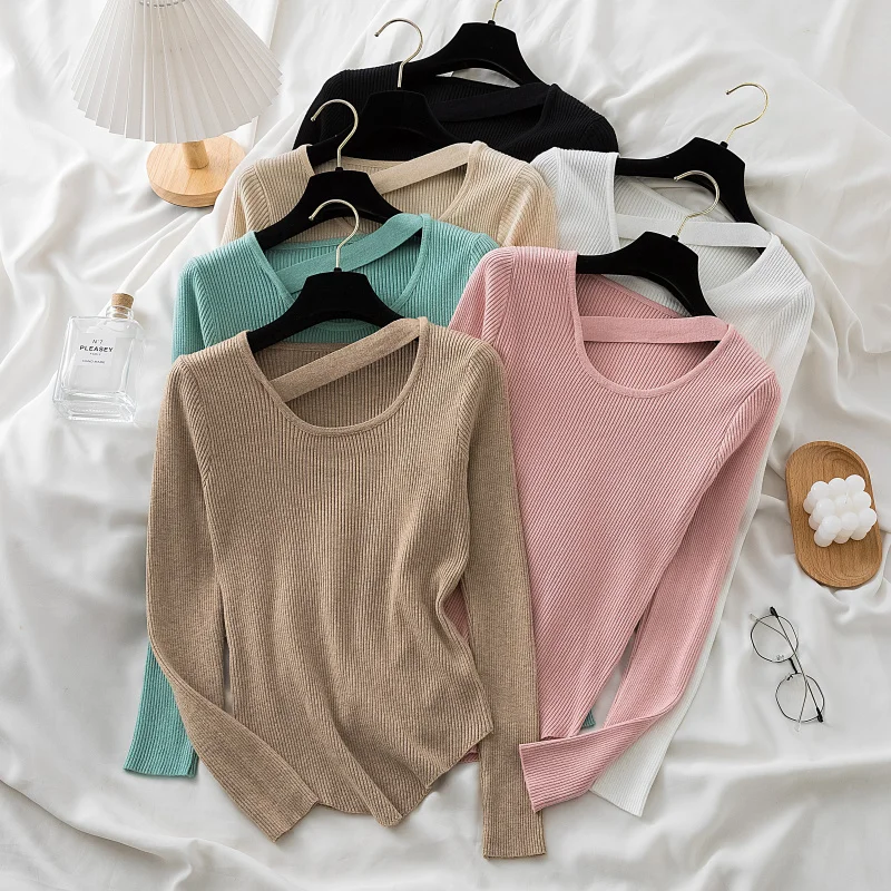 

Рубашка с асимметричным подолом, Женский весенне-осенний Короткий трикотажный топ, женский свитер, женская блуза, новинка 2022, 536A
