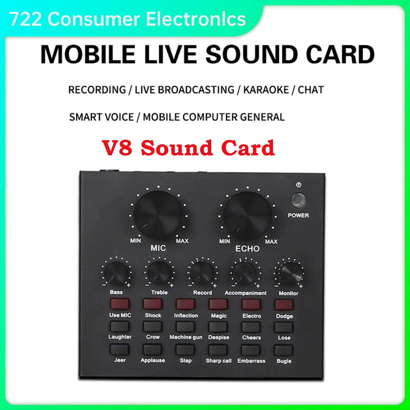 

A Sound Card V8 Audio USB External Headset Microphone Webcast Personal Entertainment Streamer Live Broadcast for PC Phone