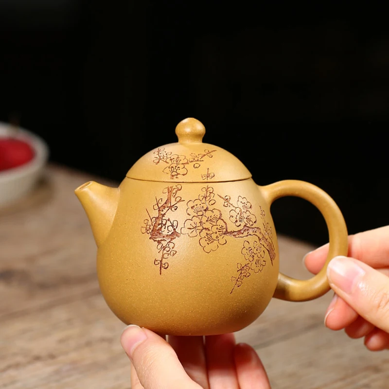

Yixing Purple Clay Pot Pure Handmade Original Gold Dragon Egg Pot Kung Fu Tea Set Teapot Small Capacity 185ml