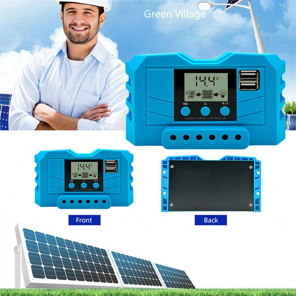 New 10A 20A 30A PWM Solar Charge Controller Auto 12V 24V Solar Panel Regulator Compatible Lithium Battery for 100W 200W 300W PV