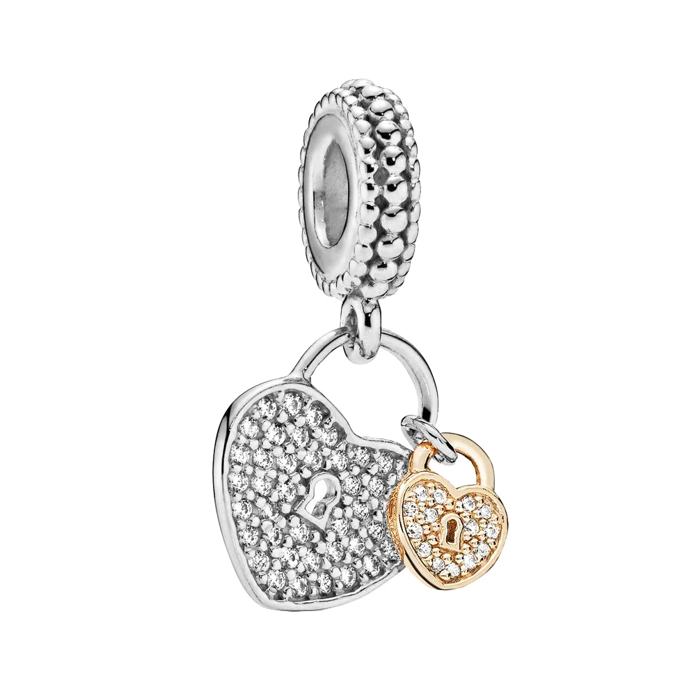 Pandora S925 Silver Pavé Coussins Padlocks Dangle Charm pour bracelet, DIY Executive As Lovers and Friends, Birthday Gifts