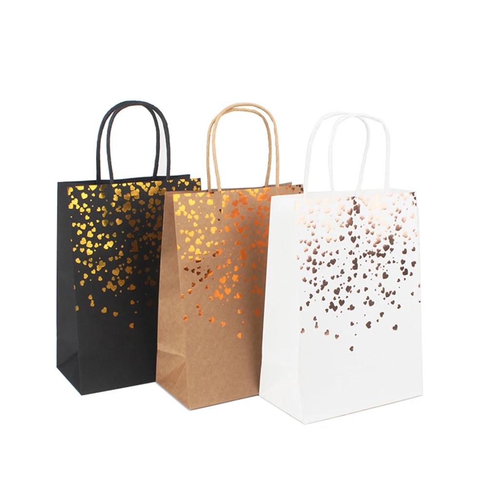 

2Pcs Shopping Bags Gift Bags Gold Foil Thank You Brown Paper Bags with Handles for Wedding Birthday Baby Shower Party Favors