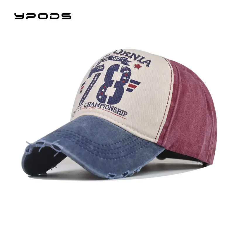 

Cotton Washed Baseball Caps Men's And Women's Flat Tongue Caps Worn In England Outdoor Denim Printed Used Hat