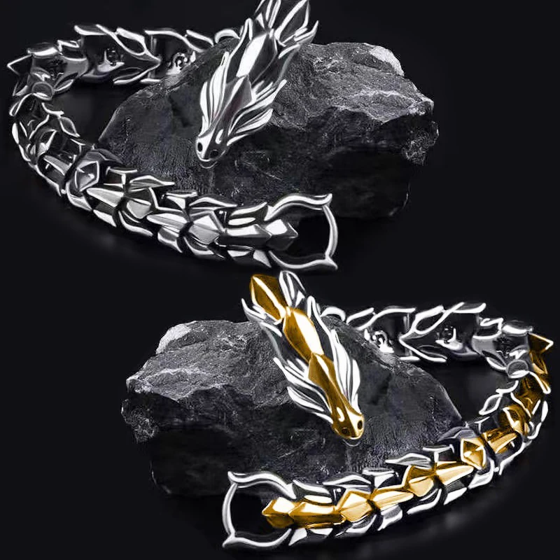 

Vintage Men Faucet Bracelets Punk Metal Dragon Bone Irregular Chain Bracelet Confidence Gothic Hiphop Bangle Jewelry Accessories