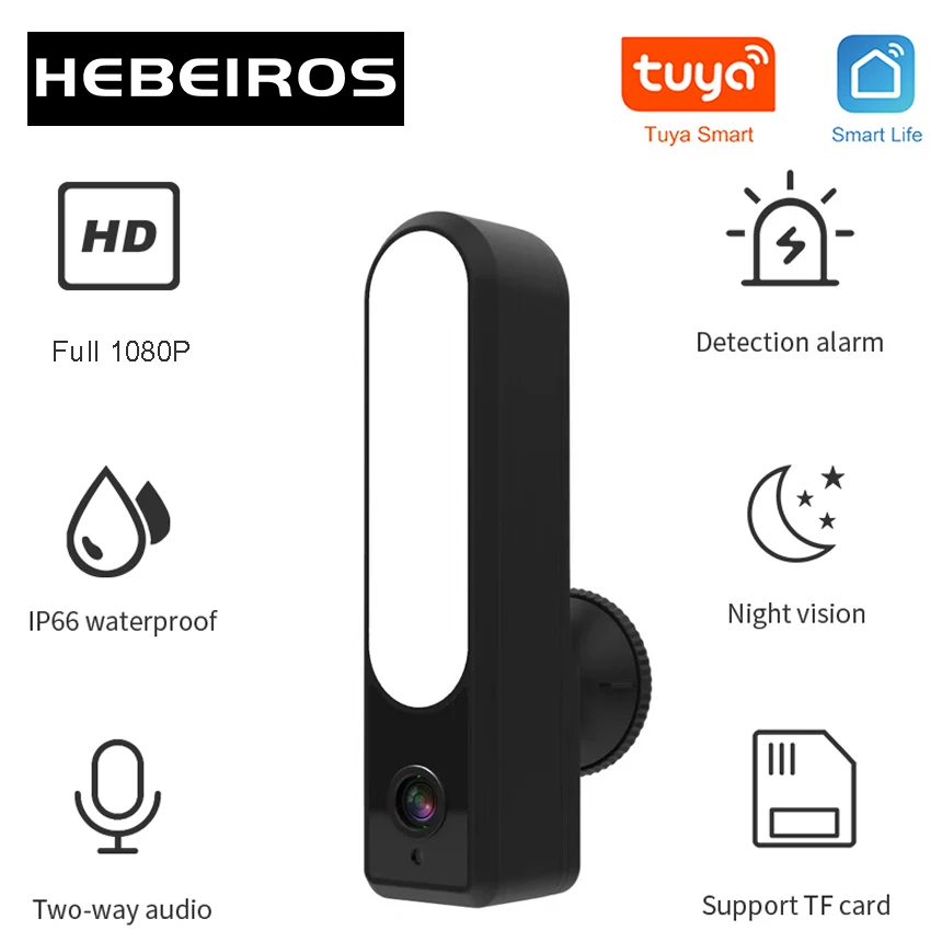 

Умная прожекторная камера Hebeiros Tuya HD 1080P, уличная водонепроницаемая Wi-Fi камера, светодиодная лампа для видеонаблюдения, IP-камера видеонаблюд...
