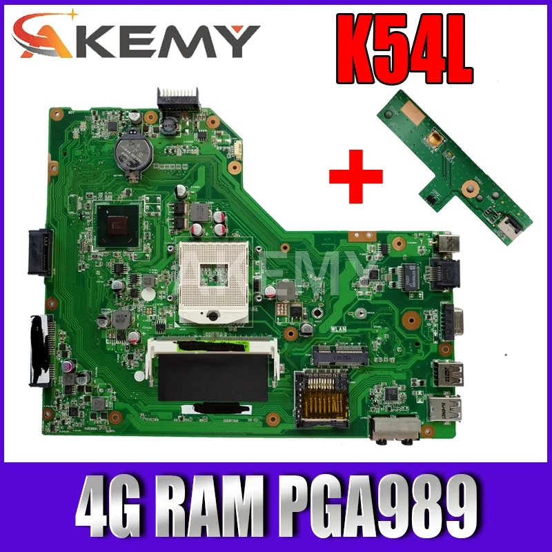 

Материнская плата Akemy K54L для ноутбука Asus K54L X54L K54 K54LY, протестированная оригинальная материнская плата 4G RAM PGA989