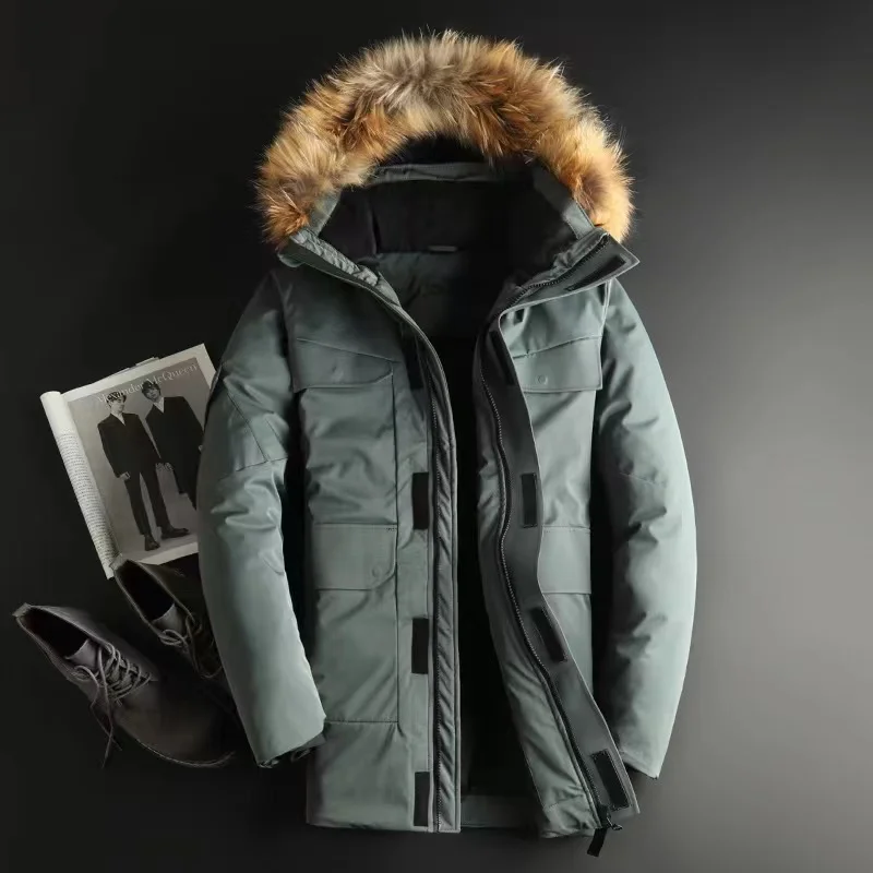 23SS Thicken Down Jacket Luxury Brand Women Winter Short Jacket Hooded Fur Collar Jacket Parkas Multi Pockets Overcoat Male