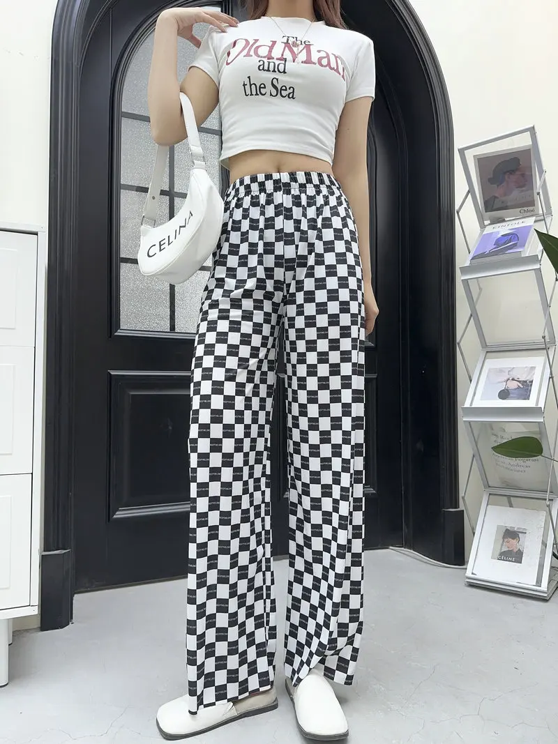 

Женские летние укороченные брюки большого размера из искусственного хлопка и шелка, повседневные широкие брюки, свободные и пригодные для носки домашние брюки, 2023