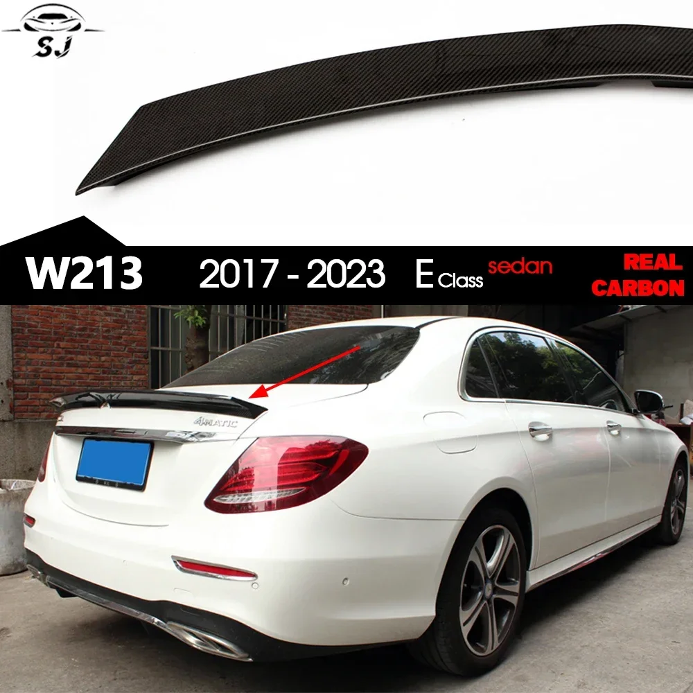 Фото V-образный спойлер багажника из углеродного волокна для Mercedes E Class W213 4-дверный седан 2017-2023 E200 E220 E250 E300 E350 E400 E43 E63 AMG №1
