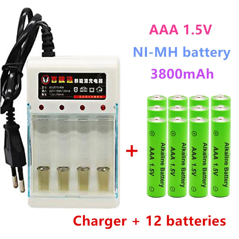

New AAA 1.5V rechargeable battery 3800mAh Alkaline battery flashlight toys watch MP3 player replace Ni-Mh battery+Charger