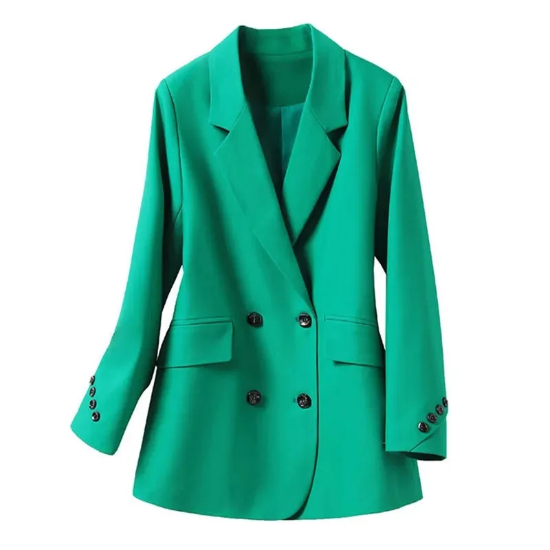 

2022 High Quality Suit Jackets Women Solid Double-Breasted Blazer Spring Autumn Green Black Blazers Lady Casual Outerwear JH274