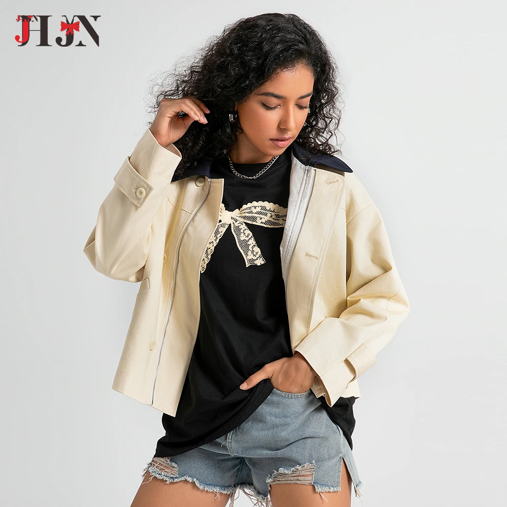 Женский Тренч-карго Верхняя одежда с отложным воротником на молнии и длинным