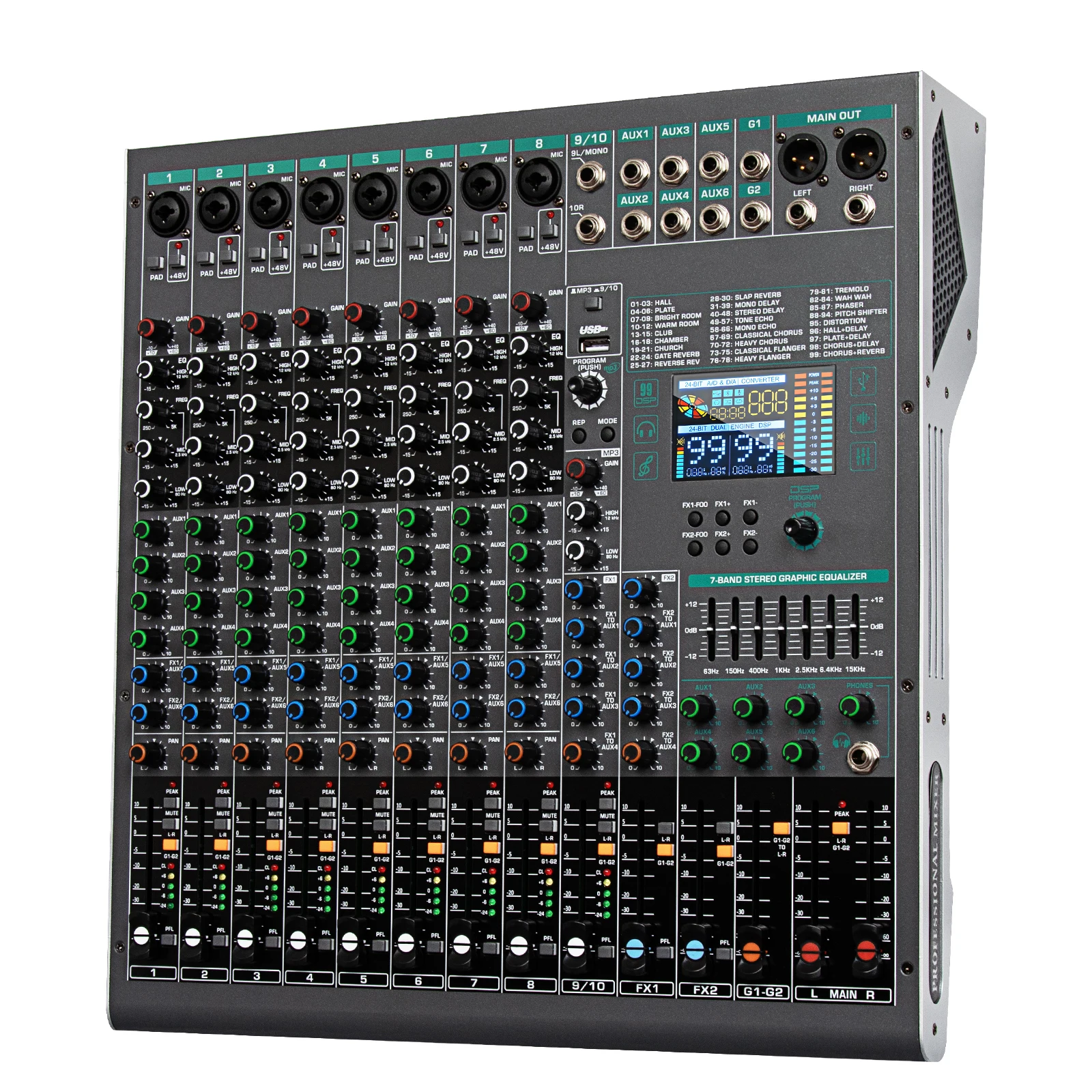 Biner Professional TG10 99-эффект DSP Аудиоконсоль-микшер 10-канальный USB-интерфейс