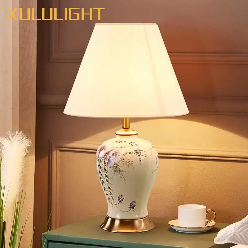 

Modern Minimalist Flower And Bird Painted Ceramic Lighting Table Lamp Bedroom Study Desktop Home Bedside Table Decorative Lamps
