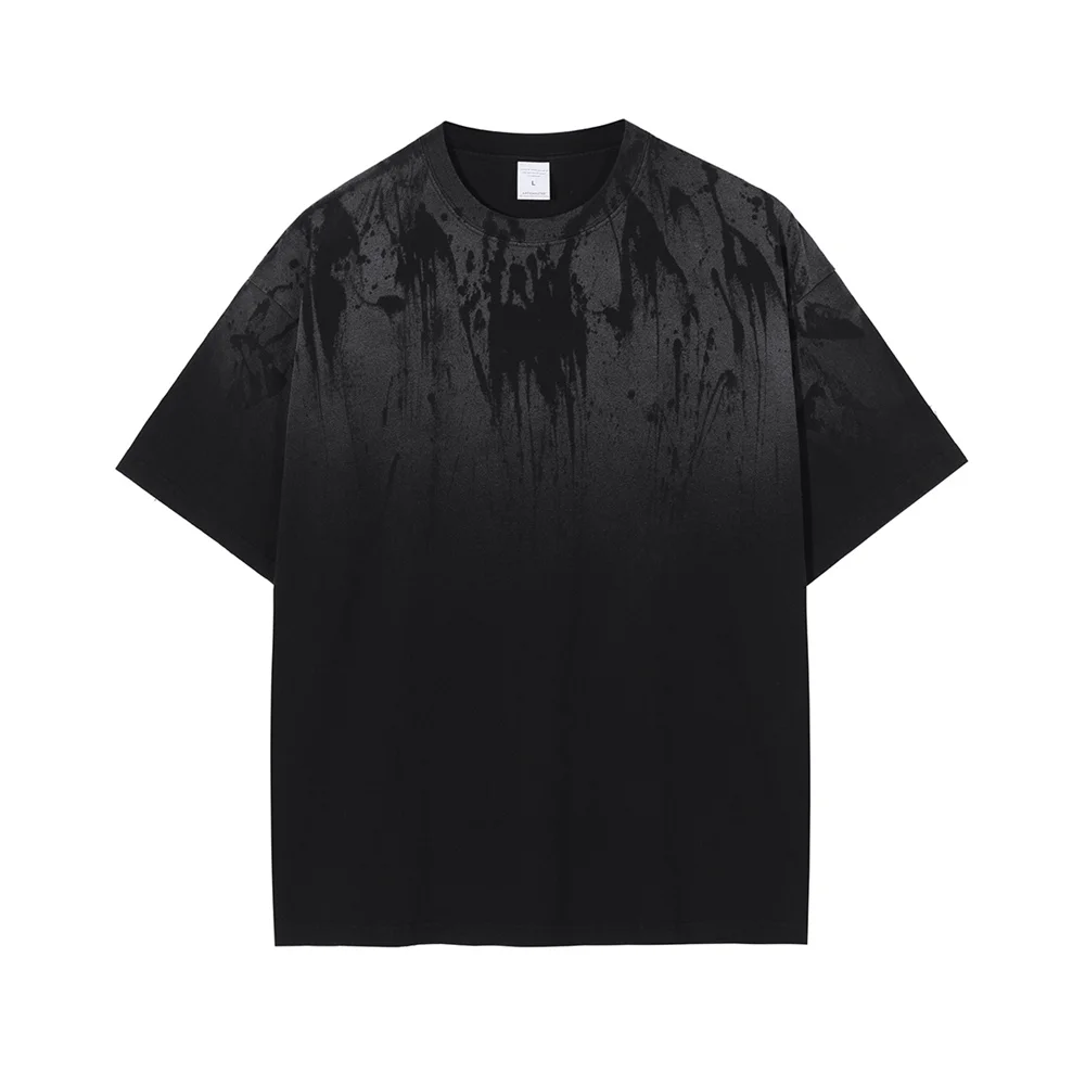 

Streetwear Harajuku Washed T-Shirt Hip Hop Splash Ink T Shirt 2022 Men Cotton Loose Tshirt Summer Short Sleeve Tops Tees Black