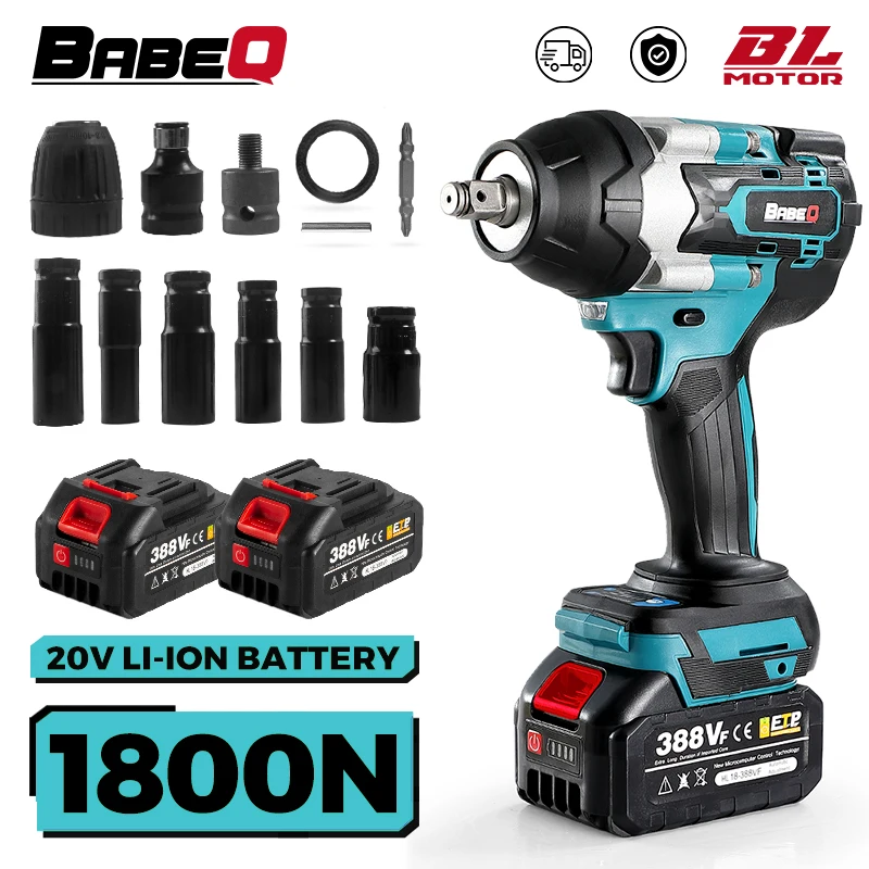 BABEQ 1800 N.M High Torque Brushless Electric Impact Wrench 1/2 Inch Cordless Wrench Power Tools Compatible With Makita Battery
