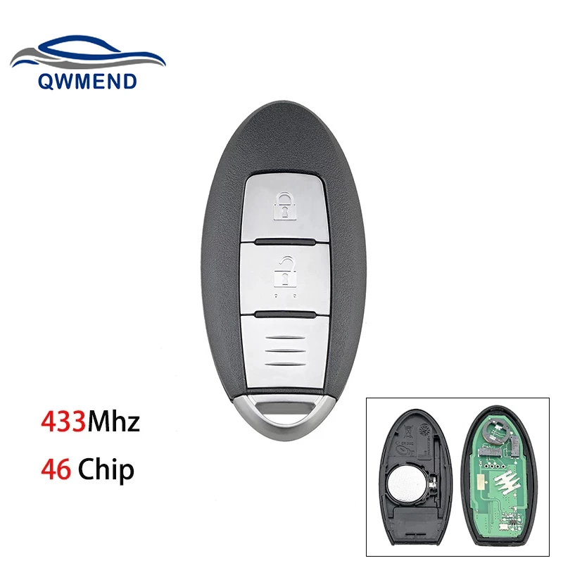 QWMEND 433Mhz For Nissan Key 46 Chip Smart Car Key for Nissan Micra K13 / Juke F15 / Note E12 / Leaf Remote Key Car