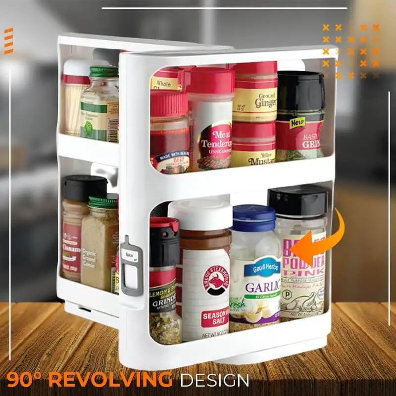 

Multi-Function Storage Rack Tool Double Layer Rotating Home Kitchen Seasoning Spice Organizer Rack Box Accessories