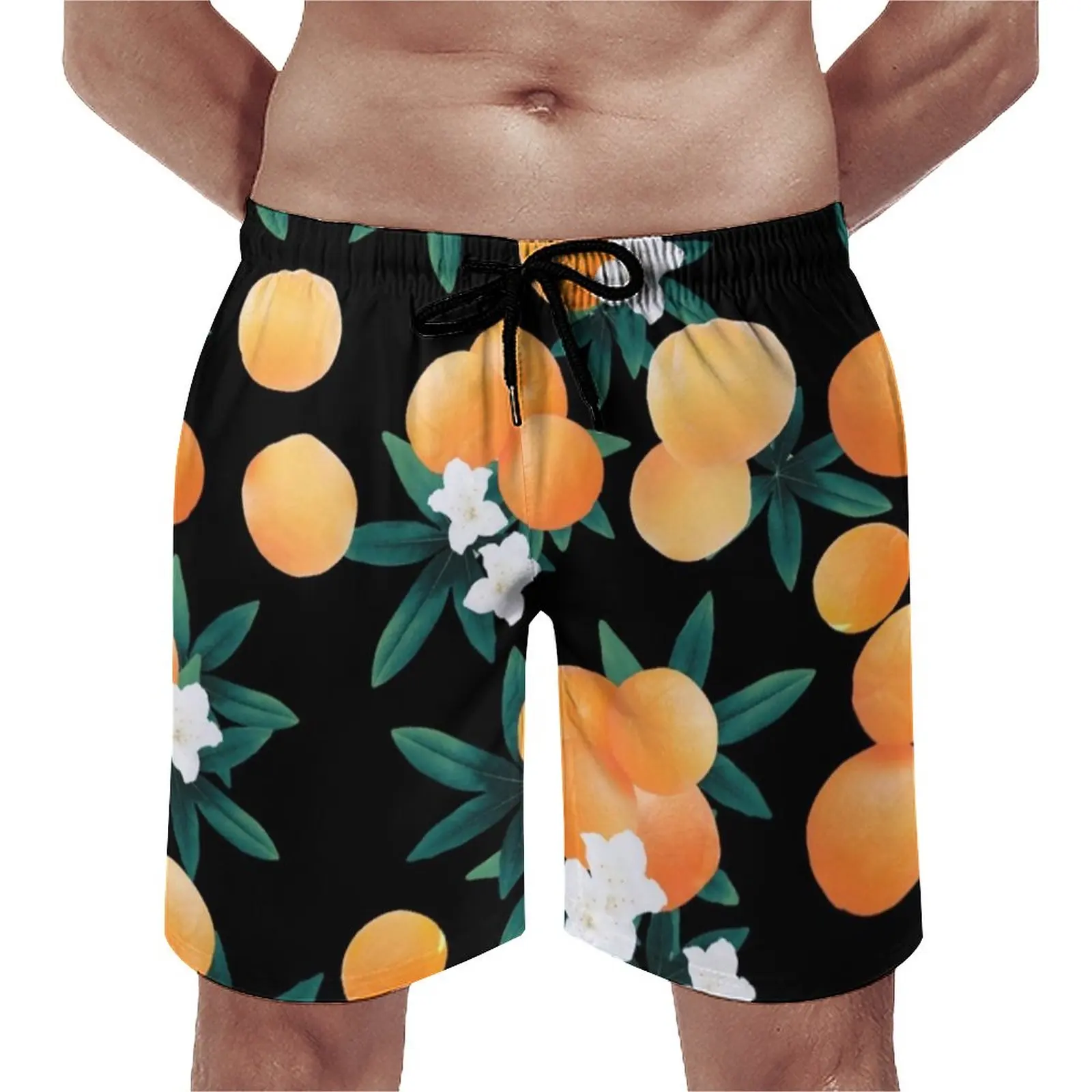 

Oranges Print Board Shorts Summer Flower Green Leaves Surfing Beach Shorts Male Quick Dry Funny Design Plus Size Beach Trunks