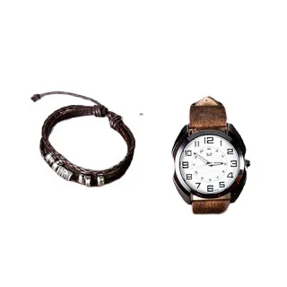 Europe and America fashion explosion men's fashion simple belt quartz watch + bracelet set -2pcs
