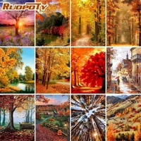 ruopoty painting by number autumn scenery kits for adults handpainted diy coloring by number tree drawing on canvas home decor