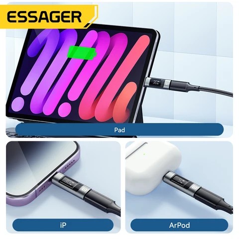 Essager USB C Display OTG адаптер PD 30 Вт для быстрой зарядки Type-C «мама» на Lightning «папа» для iPhone 15 14 13 конвертер
