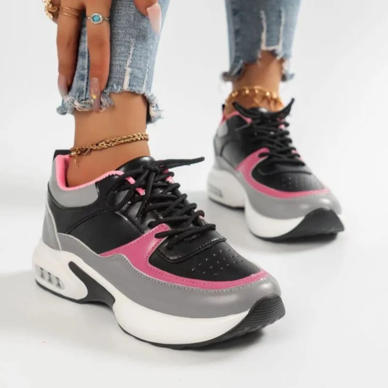 

New Women's Sneakers 2023 Spring Fashion Mix Colors Ladies Lace Up Casual Shoes 35-43 Large-Sized Running Walking Sport Shoes