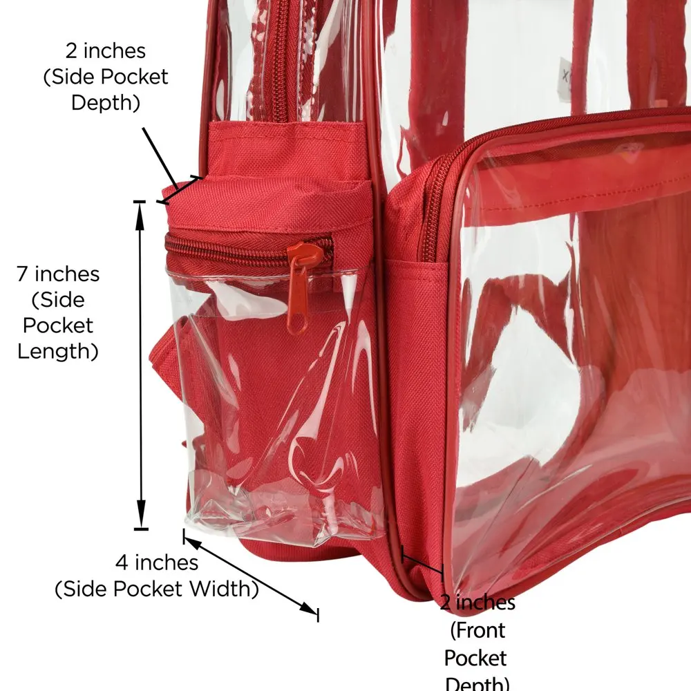 Small Clear Backpack Transparent PVC Security Security School Bag in Red