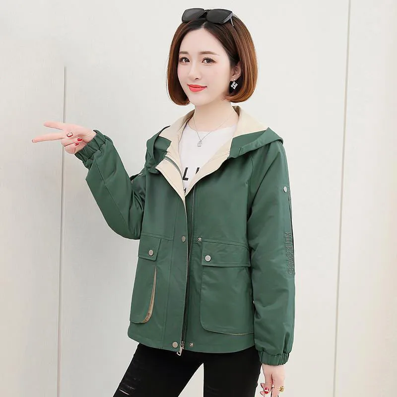 

New Autumn Long Sleeve Jackets For Women Casual Windbreaker Hooded Basic Coats Loose Outerwear Plus