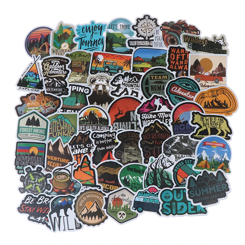 

50 PCS Camping Landscape Stickers Outdoor Adventure Climbing Travel Waterproof Sticker to DIY Suitcase Laptop Bicycle Helmet Car