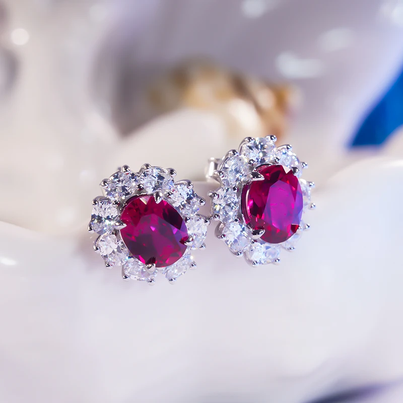 

Newest Ruby Topaz Emerald Color Ear Studs S925 Sterling Silver Earrings Studs CZ for Women Luxury Jewelry Earrings Fine Jewelry