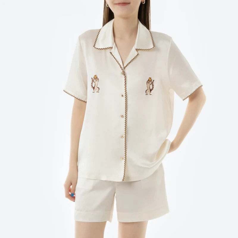 Милая женская пижама с Обезьянами 100% из шелка тутового шелкопряда Мужская