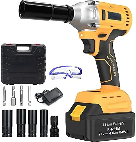 

Power Wrench - 1/2" Brushless Gun with Max Torque 240 Ft-lbs (320N.M), with 3.0AH Li-ion Battery Fast Charger 4Pcs Drive