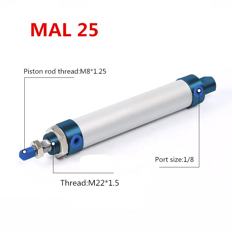 

Free shipping MAL Series Mini Pneumatic Cylinder 25mm bore 25mm-500mm Stroke Double Acting Aluminum Alloy Air Cylinder