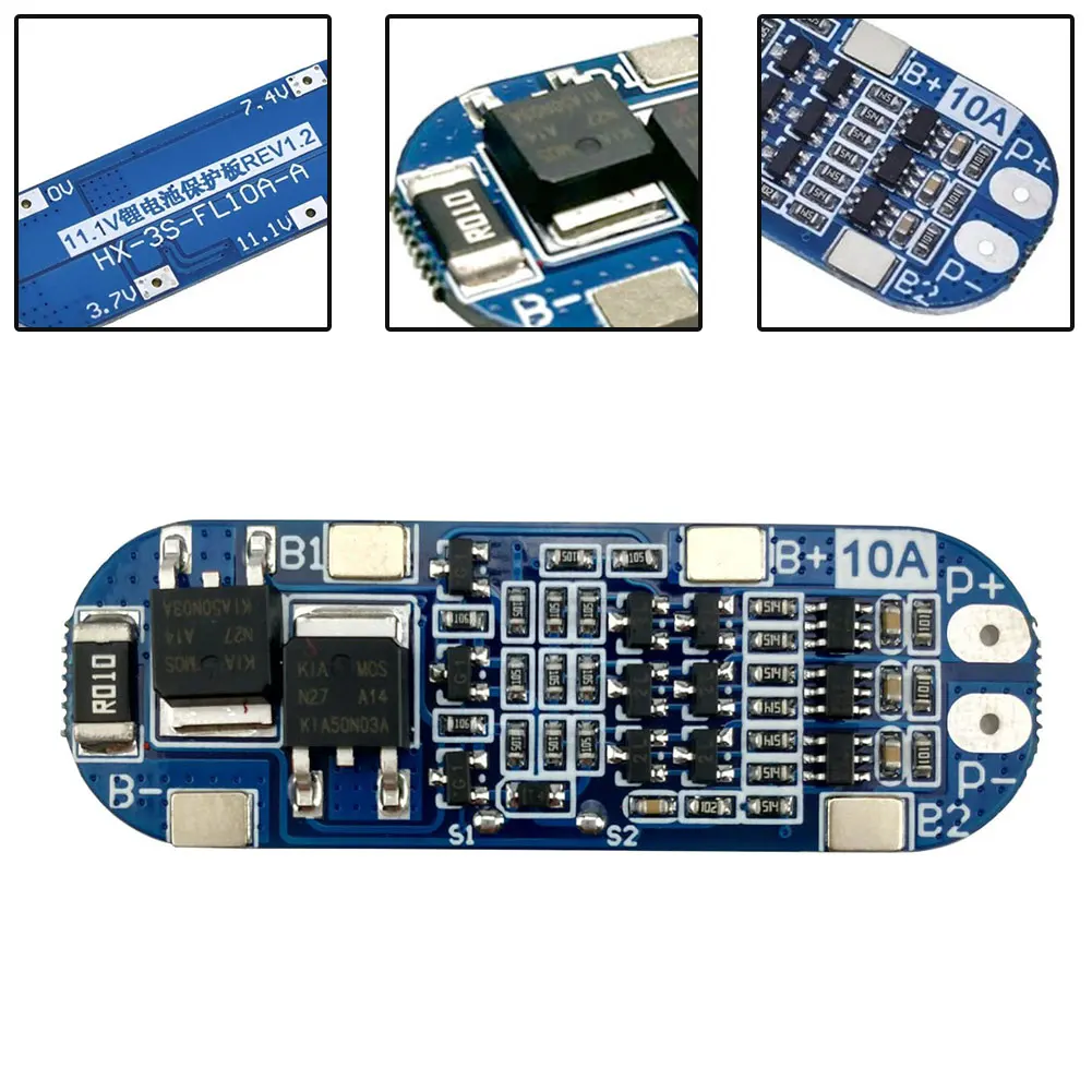

3S 10A 11.1V 12.6V Charging Protection Board Balance Li-ion Lithium LiPo Battery BMS Circuit Board Power Tools