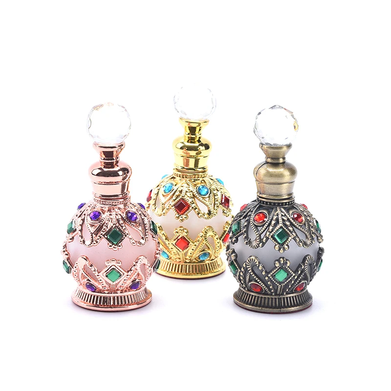 

15ml Vintage Metal Perfume Bottle Arabian Style Essential Oil Bottles Empty Refillable Bottles Container Wedding Decoration Gift