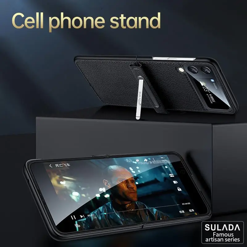 Funda For Samsung Z Flip 4 5G Leather Kickstand Phone Case For Galaxy Z Flip 4 3 5G SM-F711B Invisible Bracket Shockproof Cover