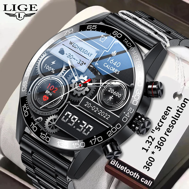 

Смарт-часы LIGE мужские с HD-экраном, Bluetooth, 2023