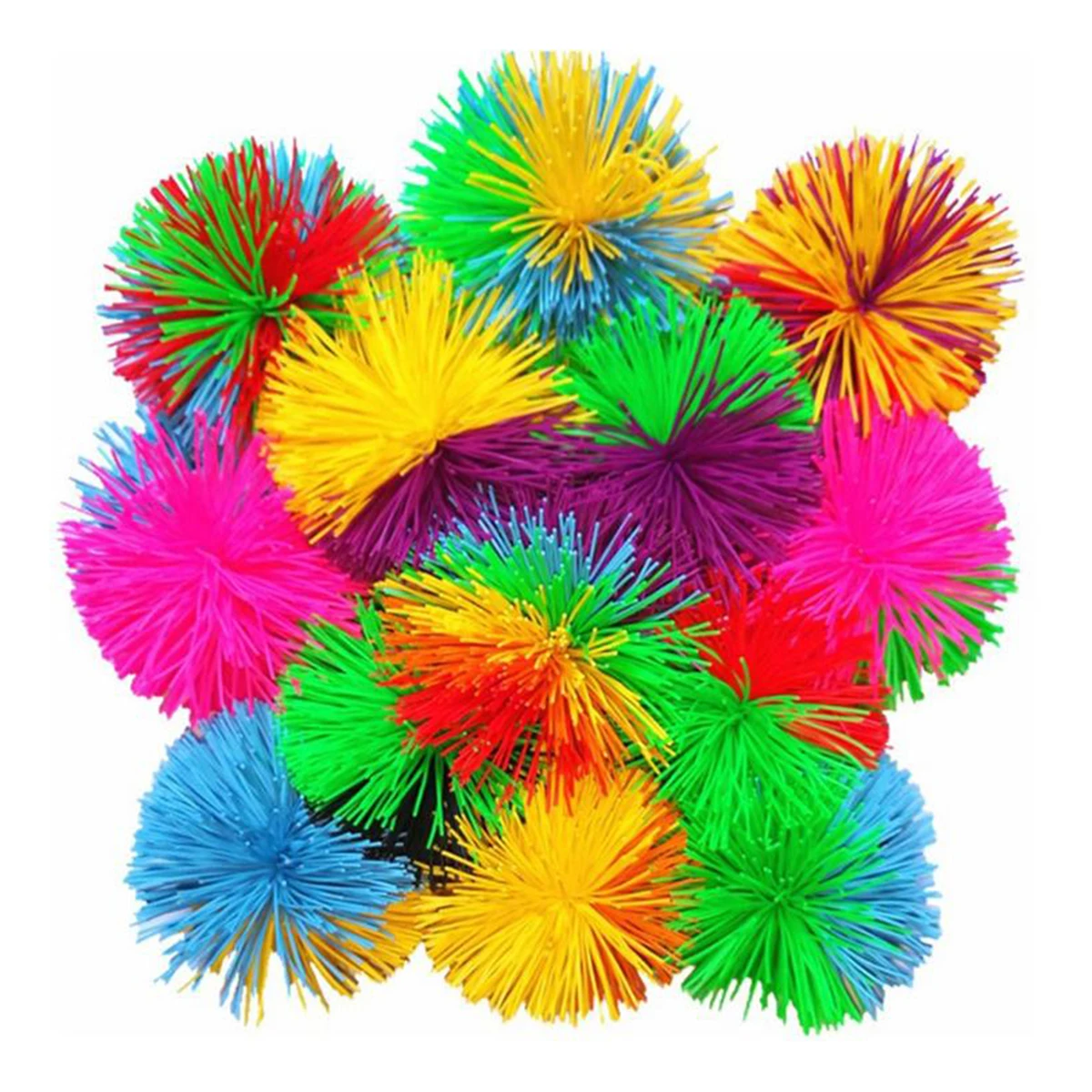 

12pcs Monkey Stringy Balls Squeeze Ball Fidget Toy Rainbow Bouncing Fluffy-Jugging Ball Decompression Toys For Kids Adults